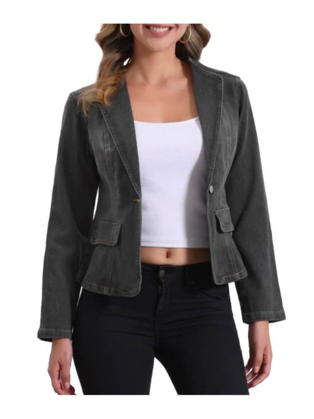 NWT Grey Denim Blazer Jean Jacket sz L